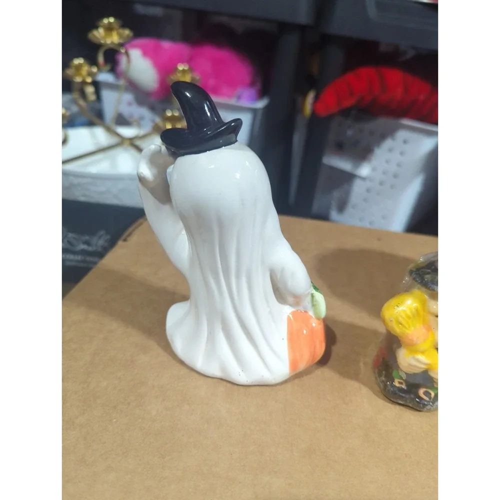 Vintage Halloween Ceramic Figurines Lot Ghost Pumpkin Jack O Lantern Witch Decor